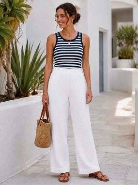 Lilly Pulitzer White Linen Pull On Wide Leg Pants Size Medium